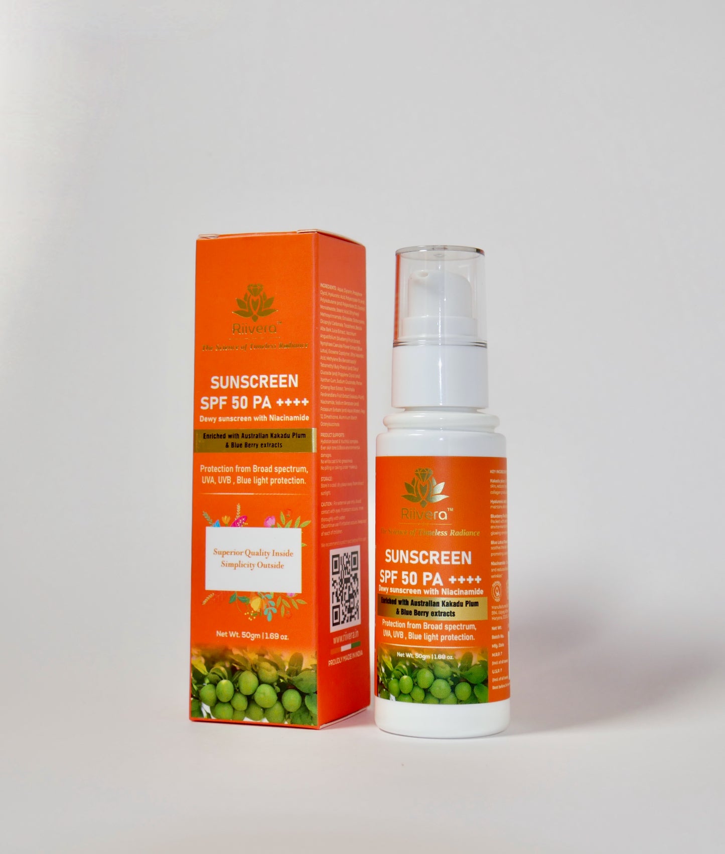- Dewy Sunscreen SPF 50 PA++++|Water Resistant, No White Cast| Non -Greasy | Broad Spectrum|UVA -UVB & Blue light Protection|