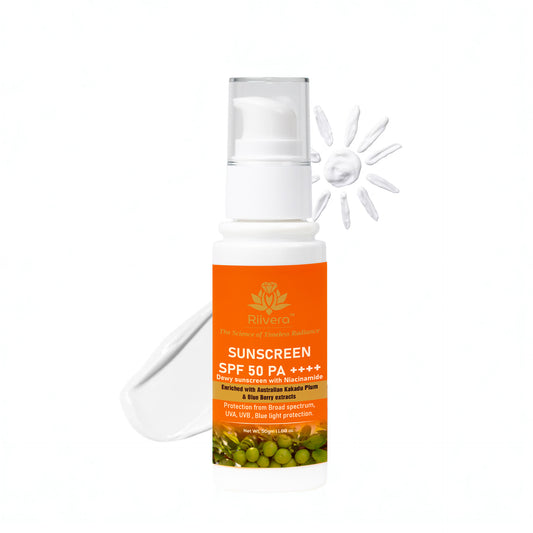 - Dewy Sunscreen SPF 50 PA++++|Water Resistant, No White Cast| Non -Greasy | Broad Spectrum|UVA -UVB & Blue light Protection|